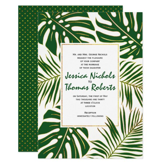 Monstera tropical, casamento do ouro verde das convite 12.7 x 17.78cm