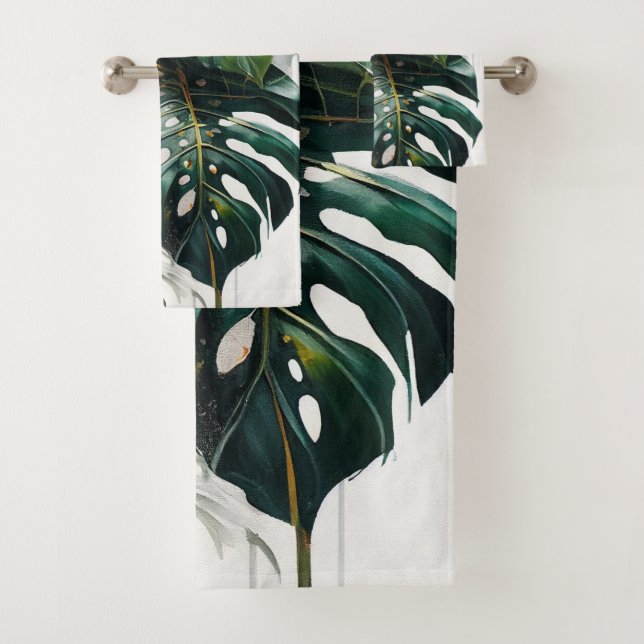 Monstera tropical deixa toalha de banho padrão (Insitu)