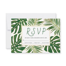 Monstera tropical e folhas de palma casamento RSVP