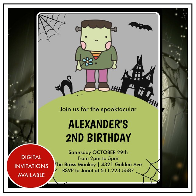 Monstro bonitinho de convites para segundos aniver (halloween-2nd-birthday-invitations-cute-spooktacular-1)