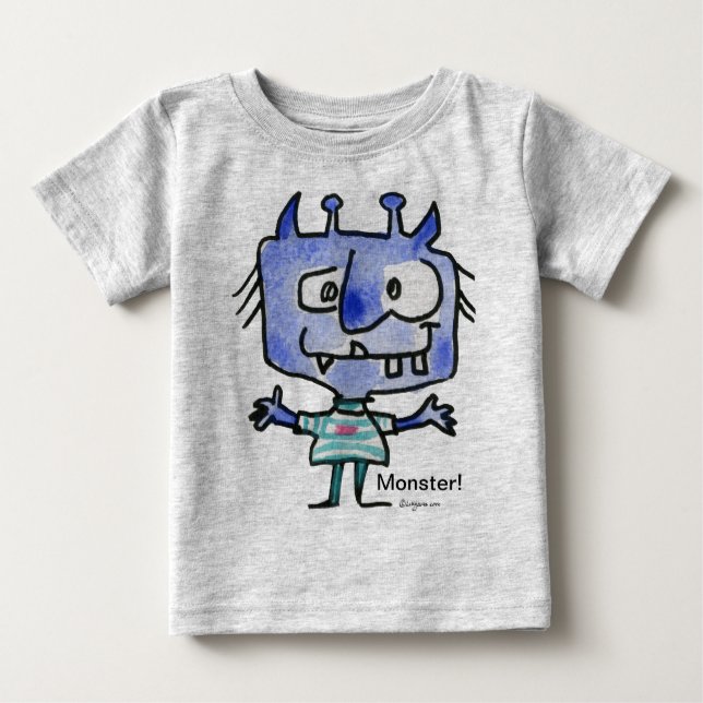 Monstro de Cartoon Azul #22 Camisa De Bebê (Frente)