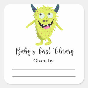 Monstro - Etiqueta para livro de chá de bebê, livr