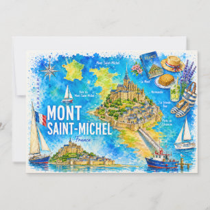 Mont Saint-Michel Normandia Aquarela Cartão Posta