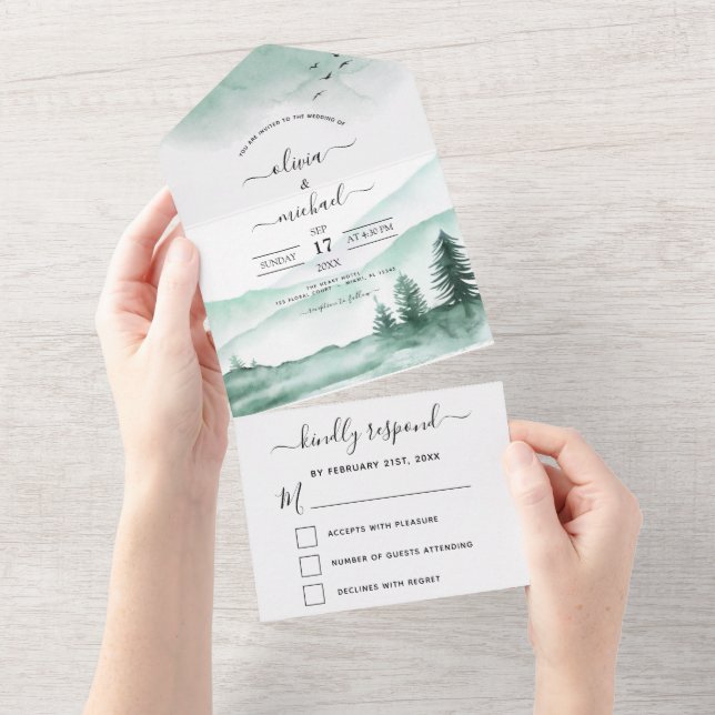 Montanha Rustic Watercolor Greenery RSVP (Aba destacável)