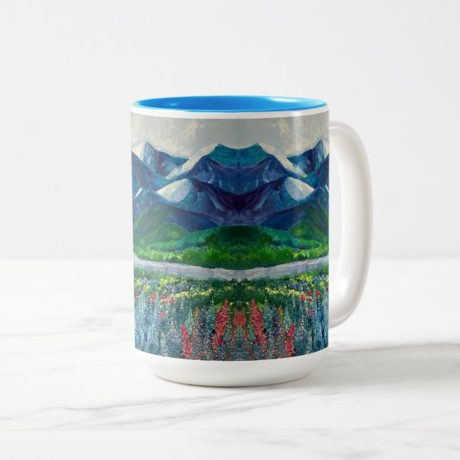 Montanhas do Alasca e caneca Fireweed 15oz (Frente Esquerda)