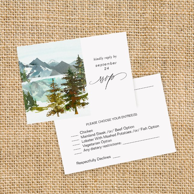 Montanhas e Árvores Rustic w Meal RSVP Card (Criador carregado)