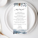 Montanhas e Raposa, Menu de Casamento Floral Russo<br><div class="desc">Aprecie seus convidados com este cartão de menu refinado. Design coordenando nossos convites para o casamento entre montanhas e florestas. Separe o design que apresenta no topo um arranjo floral azul rústico único e no fundo uma delicada montanha de aquarelas, florestas e florestas de raposa. Escrito à mão com tipografia...</div>