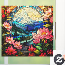 Montanhas e Rododendros Rosa Vidro Falso Pintado