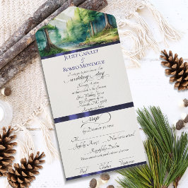 Montanhas em Aquarela & Casamento com Fita Azul
