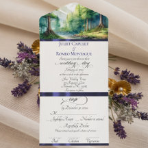 Montanhas em Aquarela & Casamento com Fita Azul