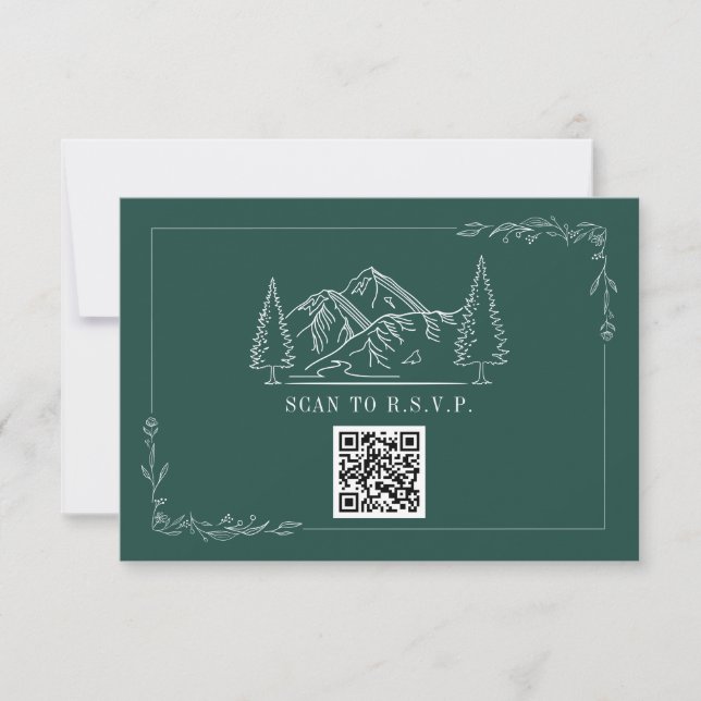 Montanhas Line Art Emerald QR Code Weding RSVP (Frente)