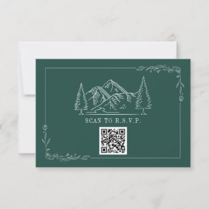 Montanhas Line Art Emerald QR Code Weding RSVP