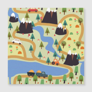 Montanhas, rios, floresta, padrão de carros.