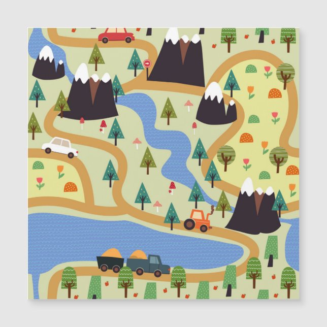 Montanhas, rios, floresta, padrão de carros. (Frente)