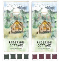 Montanhas Watercolor Woodland Cabine / Algodão