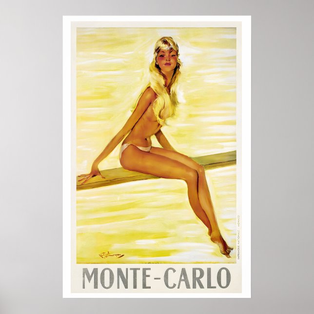 Monte Carlo Monaco Vintage Travel Poster (Frente)