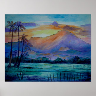 Monte Kinabalu Sunrise Watercolor Poster