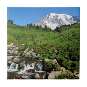 Monte Rainier, cachoeira, coberto de neve
