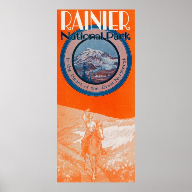 Monte Rainier Poster - Horseback Riding (Frente)