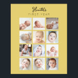 Monthly Baby Photo Poster First Year Yellow<br><div class="desc">Monthly Baby Photo Poster First Year Yellow

Minimal clean design month by month review of baby's first year</div>