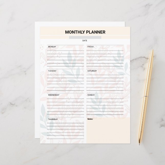 Monthly Planner Template (Frente/Verso In Situ)