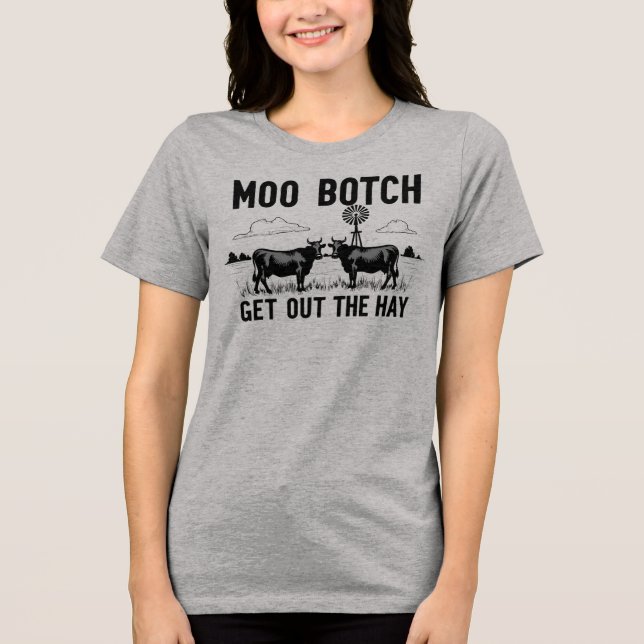 Moo Botch, Tire o Feno” Atitude Divertida de Vaca (Frente)