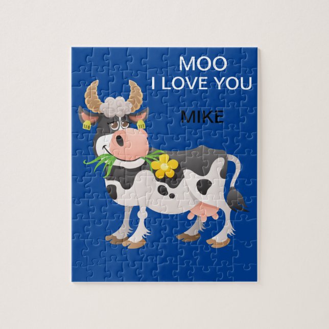 "MOO" EU AMO VOCÊ QUEBRA-CABEÇA DE VACA PERSONALIZ (Vertical)
