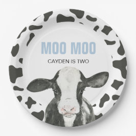 MOO MOO Eu sou DOIS Pratos de papel de aniversário