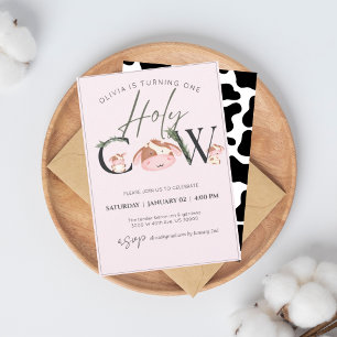 Moo Sagrada vaca rosa convite de aniversário