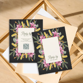 Moody Blush Lily Wedding RSVP Card with QR Code