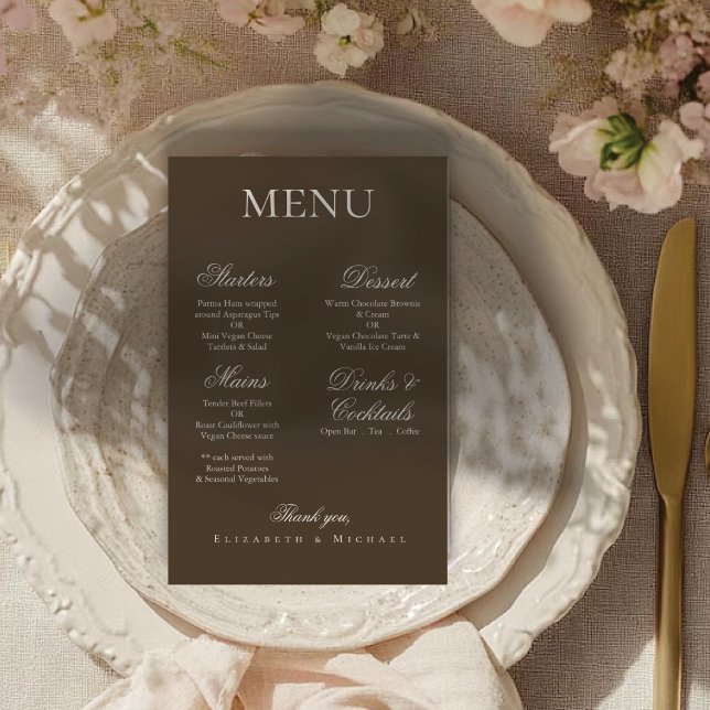 Moody Coffee Minimalist Boho Wedding Menu (Criador carregado)