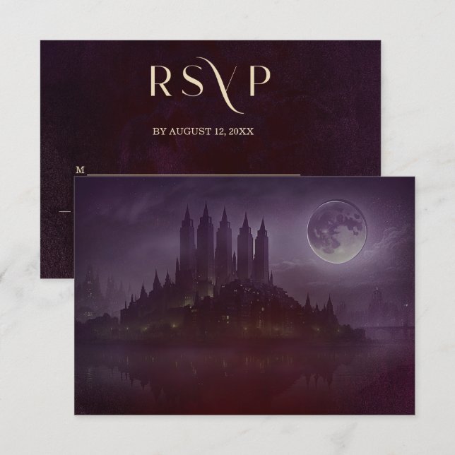 Moody Dark Romance Burgundy Velvet Wedding RSVP (Frente/Verso)