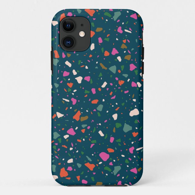 Moody Dark Teal Terrazzo Capa de telefone (Verso)