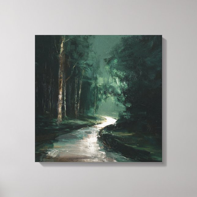 Moody Emerald Forest Path Oil Painting Canvas Art (Frente)