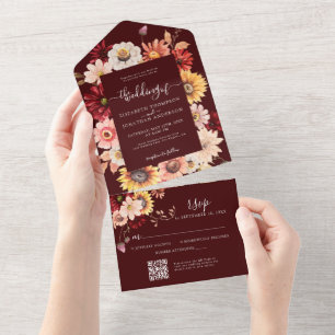 Moody Fall Burgundy Floral Dahlia Rustic OR Code