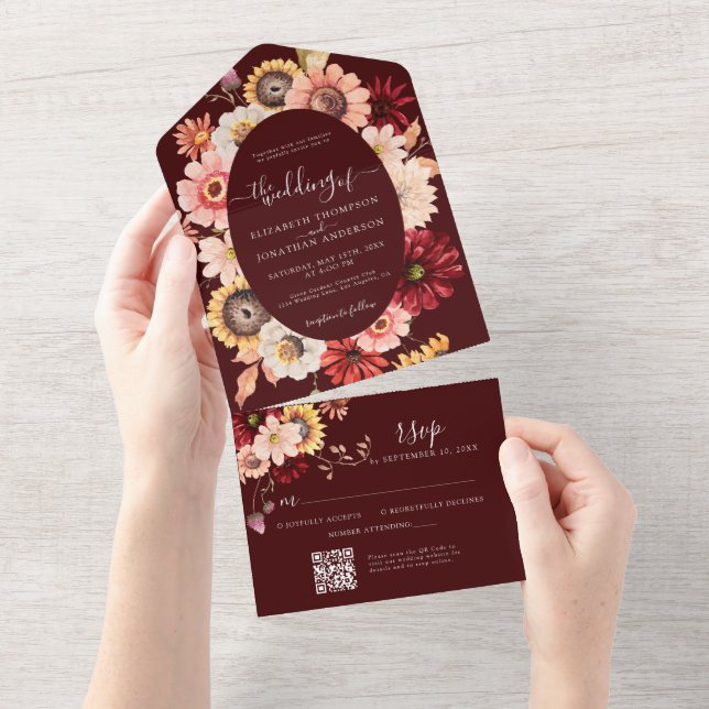Moody Fall Burgundy Floral Sunflower OR Code (Aba destacável)
