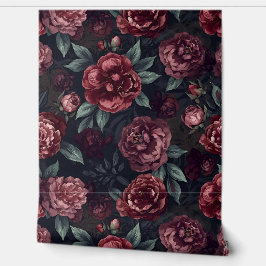 Moody Florals Watercolor Dark Red Pattern