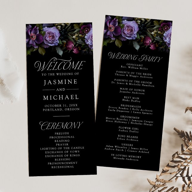 Moody Gothic Purple Floral Weding Program (Criador carregado)