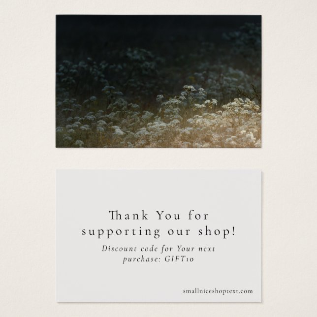 Moody meadow shop thank you card with discount (Frente & Verso)