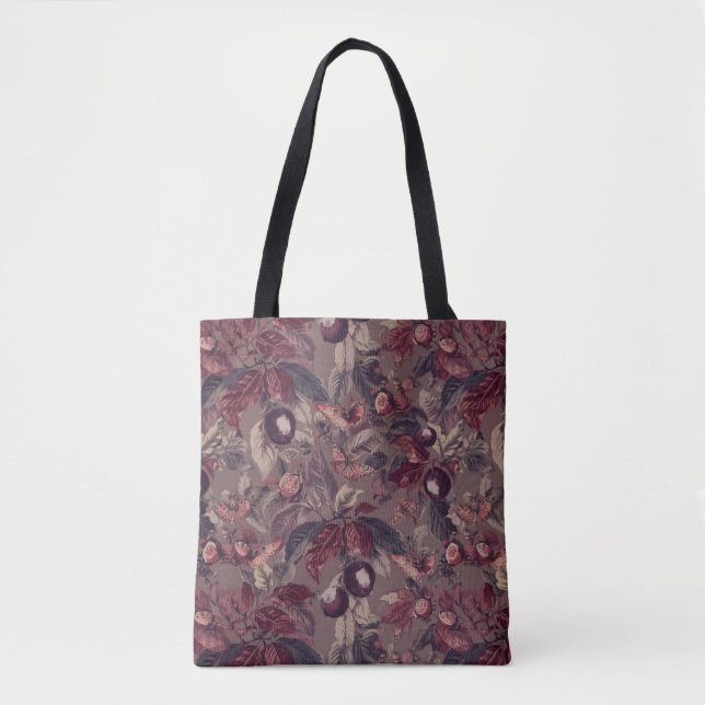 Moody Plum & Fig Leaves Tote Bag | Artistic Floral (Frente)