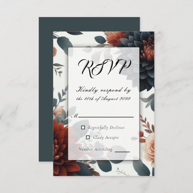 Moody Rustic Fall Florals Casamento RSVP (Frente/Verso)