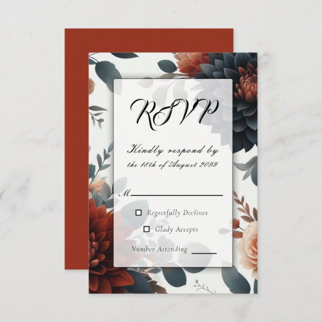 Moody Rustic Fall Florals Casamento RSVP (Frente/Verso)