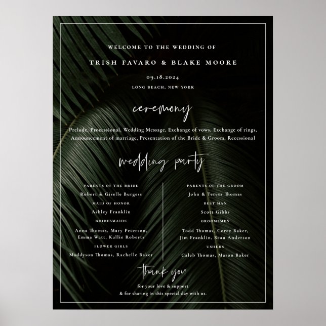 Moody Tropics Wedding Program Poster (Frente)