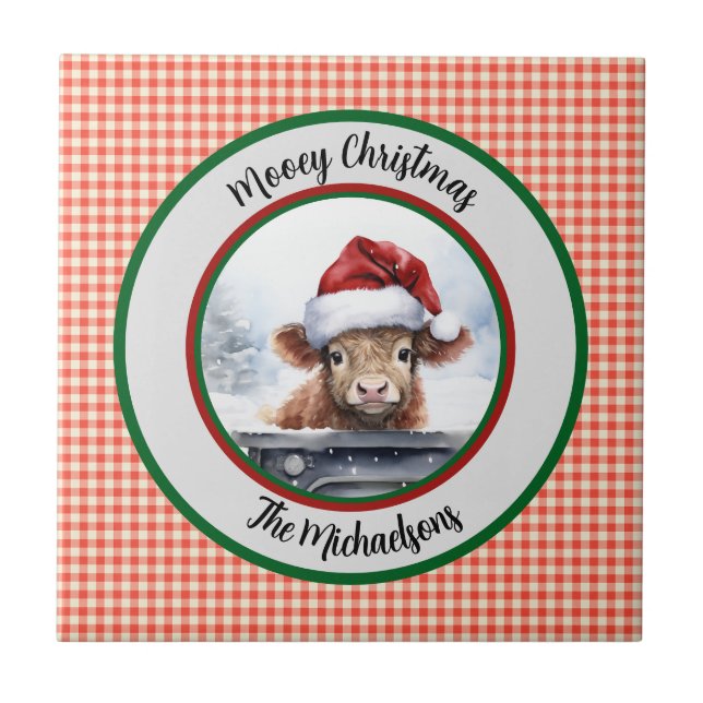 Mooey Christmas Funny Highland Cow Red Gingham  (Frente)