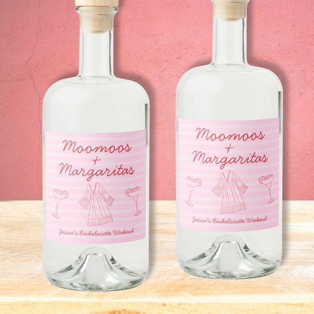 Moomoos & Margaritas - Bachelorette Rosa e Vermelh (Moomoos & Margaritas Pink & Red Bachelorette Liquor Bottle Label)