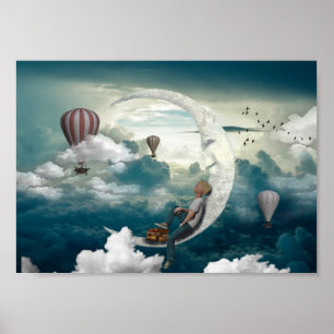 Moon Art Boy no Poster da Fantasia da Trabalho de 