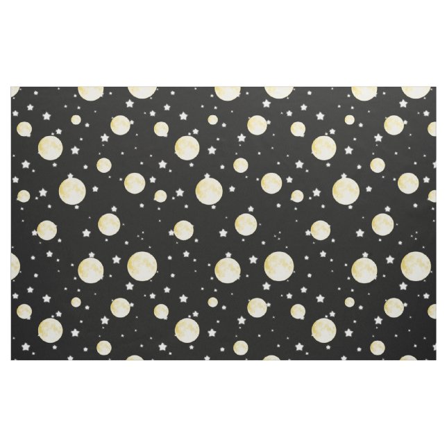 Moon, cintilando stars no tecido preto da (Fat Quarter)