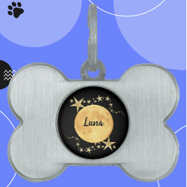 Moon Luna Dourada Stars Pet Personalizado Tag