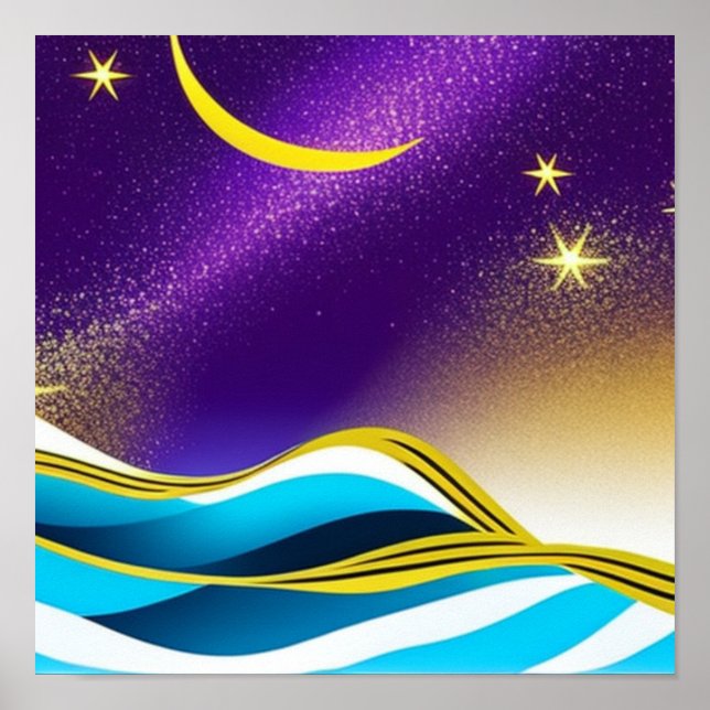 Moon Stars Waves Poster (Frente)
