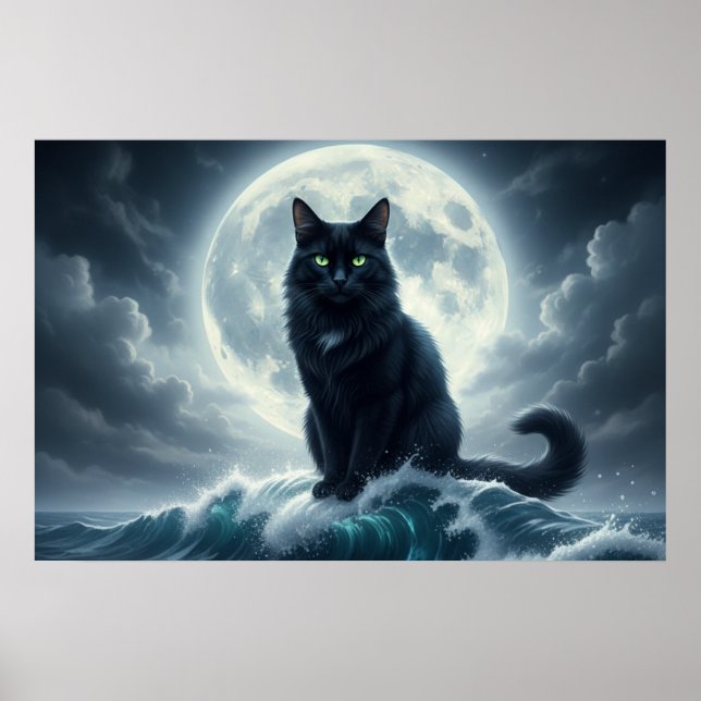Moonlight Wave & Black Cat Poster (Frente)